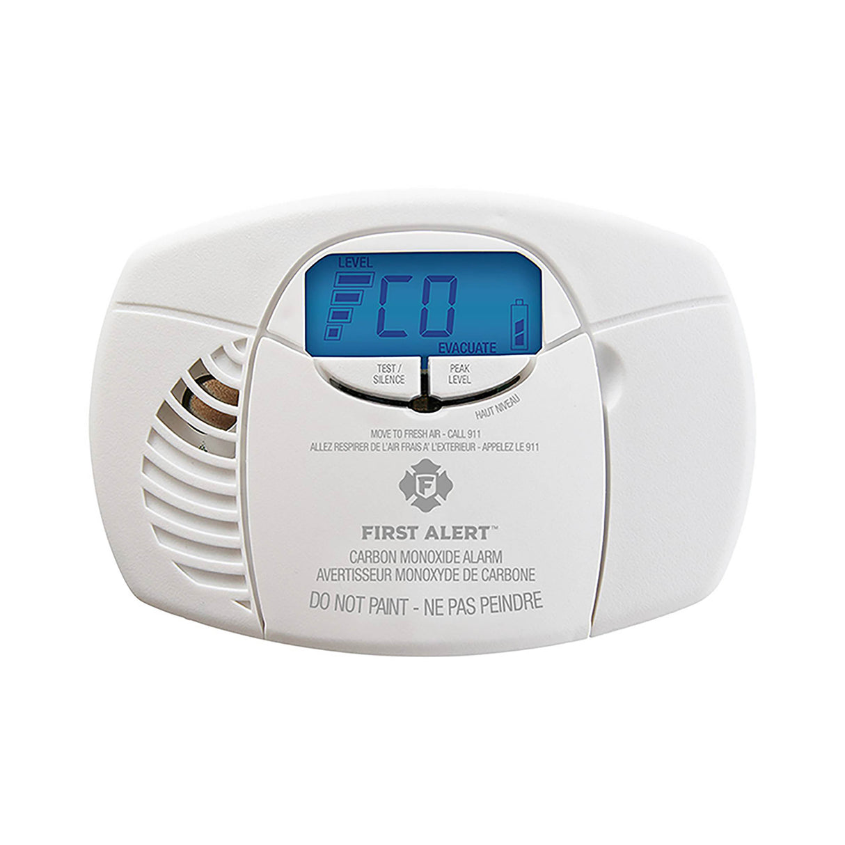 CO410A Battery Operated Carbon Monoxide Alarm with Backlit Digital Display - Front