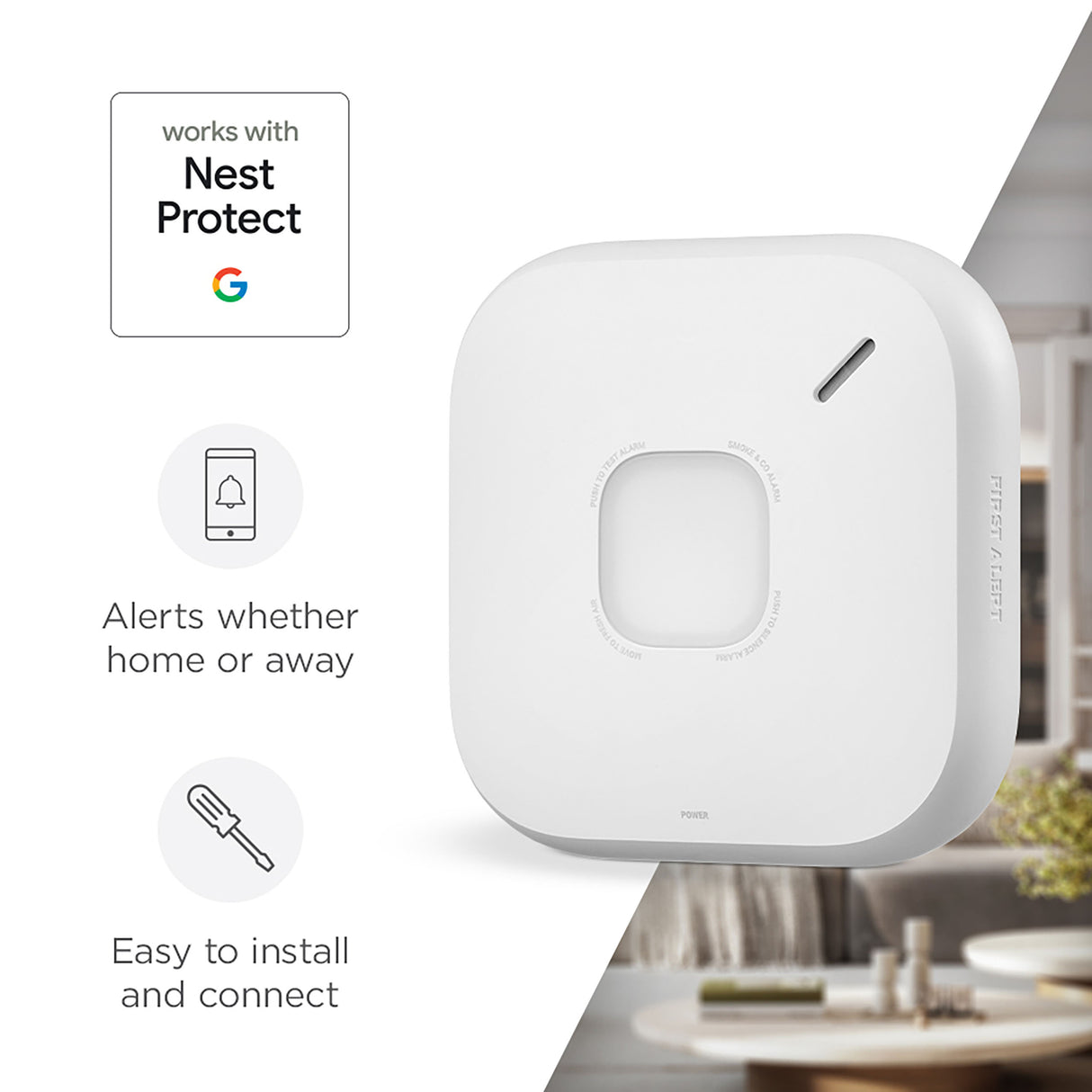 Smart Smoke & Carbon Monoxide Alarm with text about features