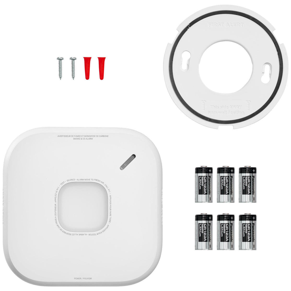 Battery Smart Smoke & Carbon Monoxide Alarm for Canada showing all parts