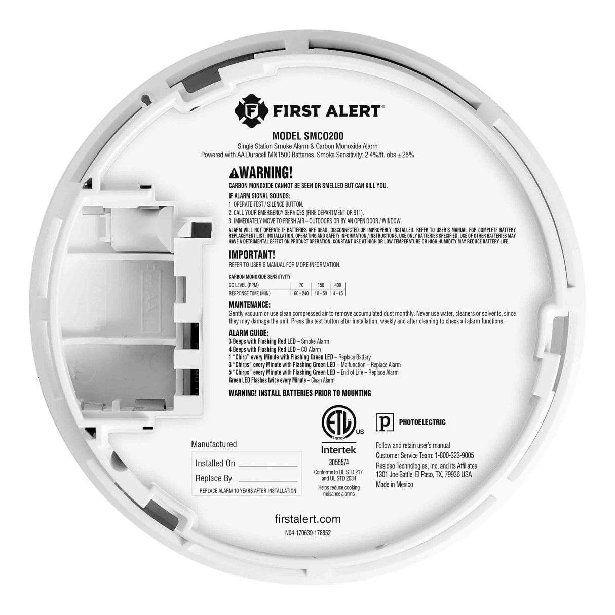 Battery-Operated 2-in-1 Smoke and CO Alarm with Slim Profile Design