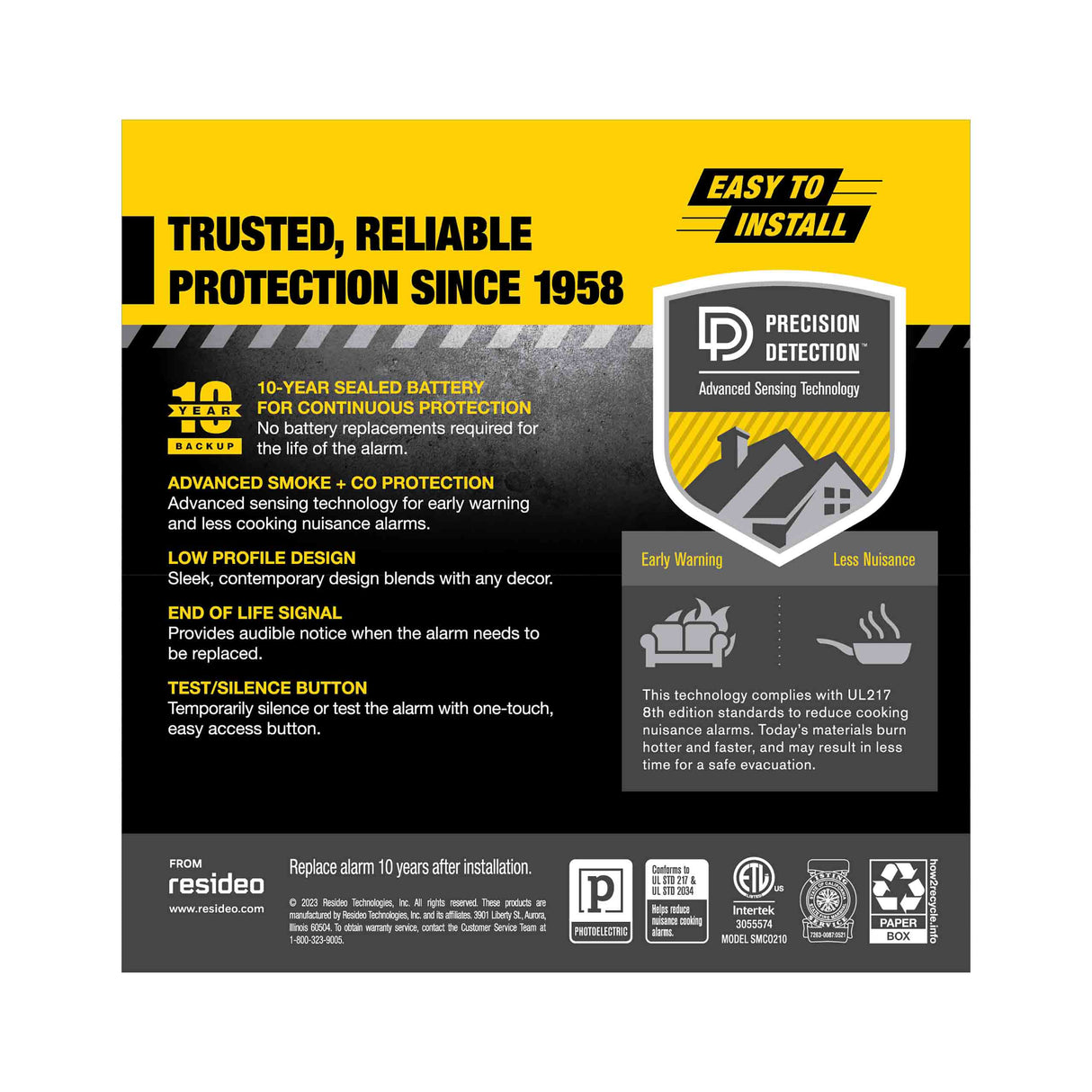 10-Year Battery 2-in-1 Smoke and CO Alarm with Slim Profile Design