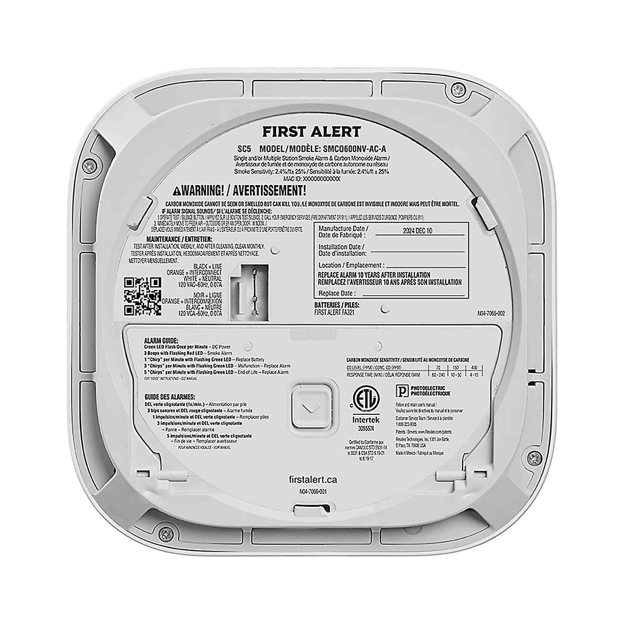 Hardwire Smart Smoke & Carbon Monoxide Alarm Back