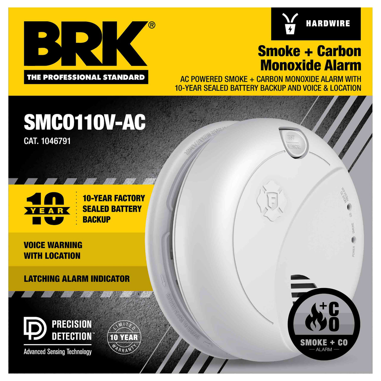 Hardwire Smoke and CO Alarm with 10-Year Battery Backup and Voice Alert