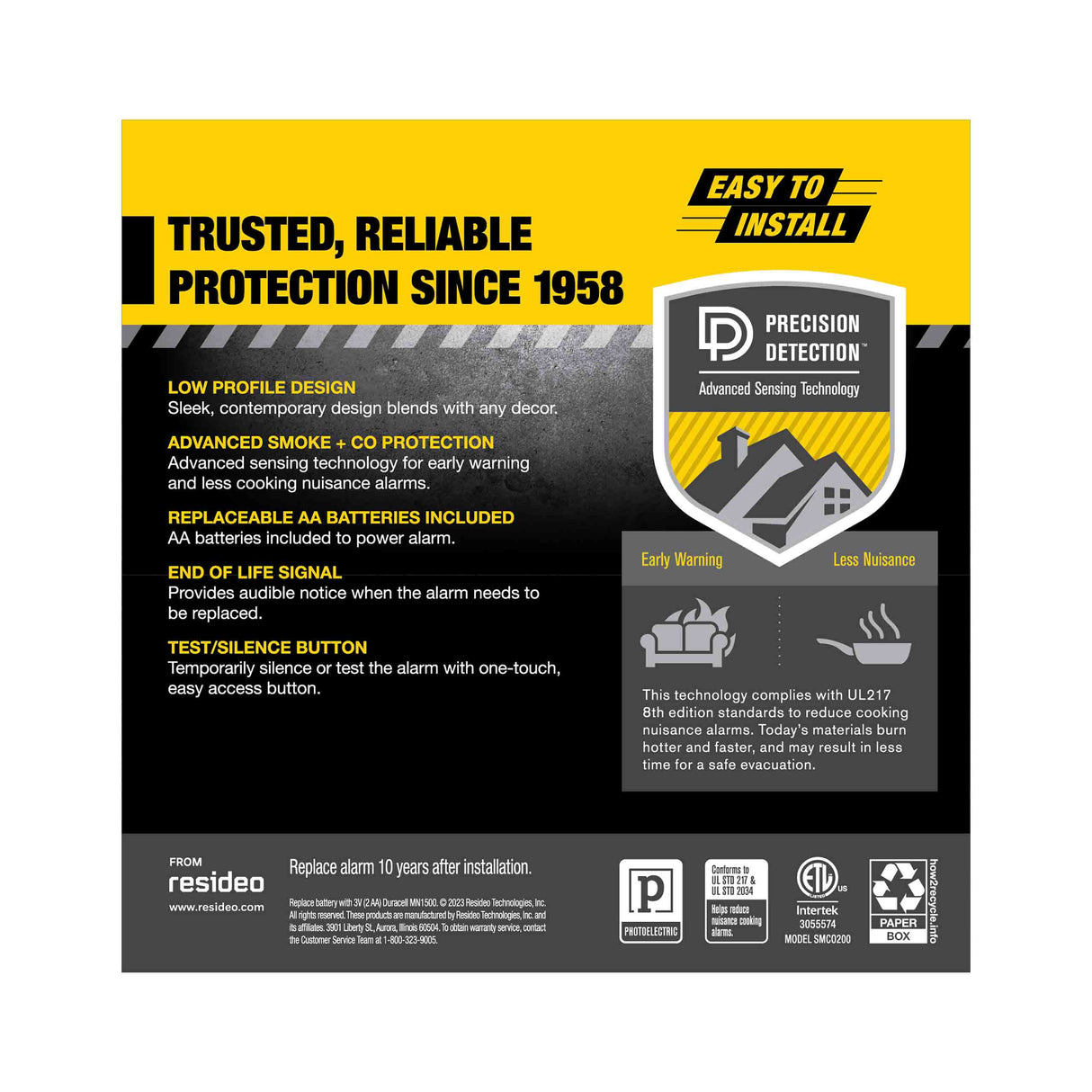 Battery-Operated 2-in-1 Smoke and CO Alarm with Slim Profile Design