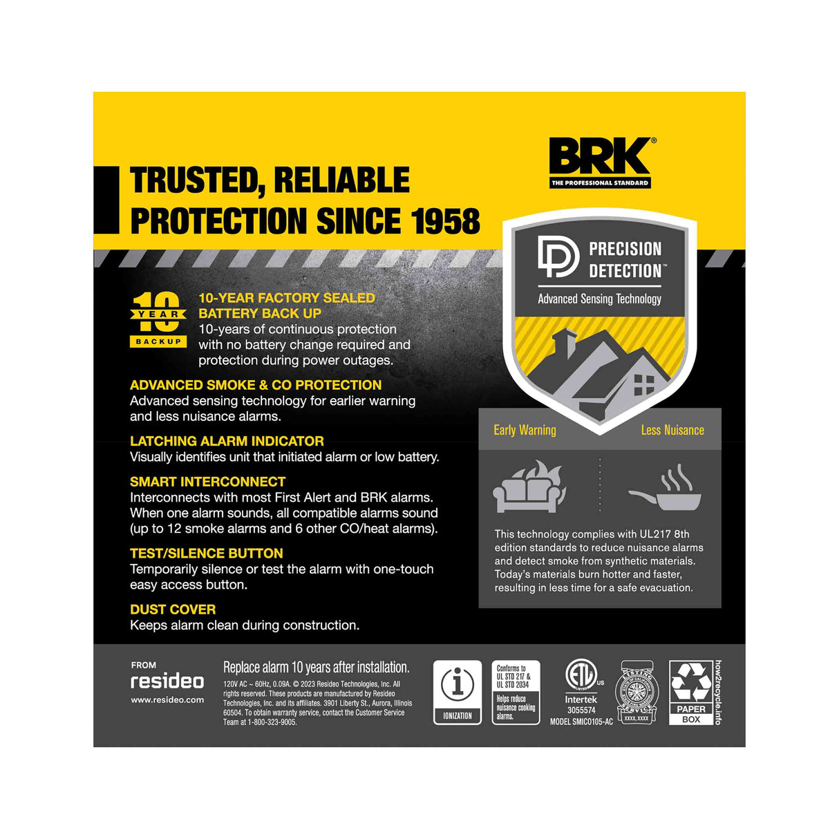 Interconnect Hardwire Smoke and CO Alarm with 10-Year Battery Backup