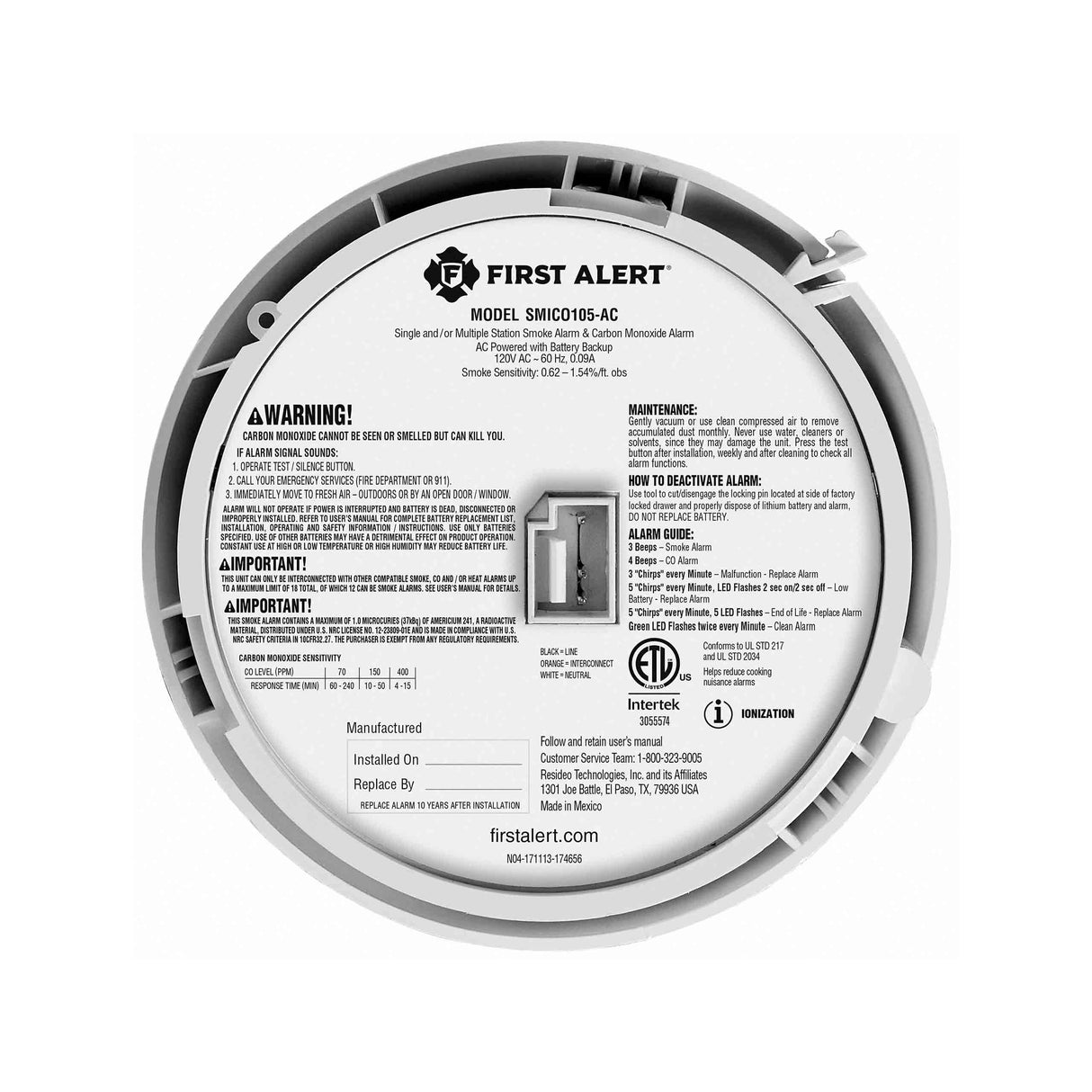 Interconnect Hardwire Smoke and CO Alarm with 10-Year Battery Backup